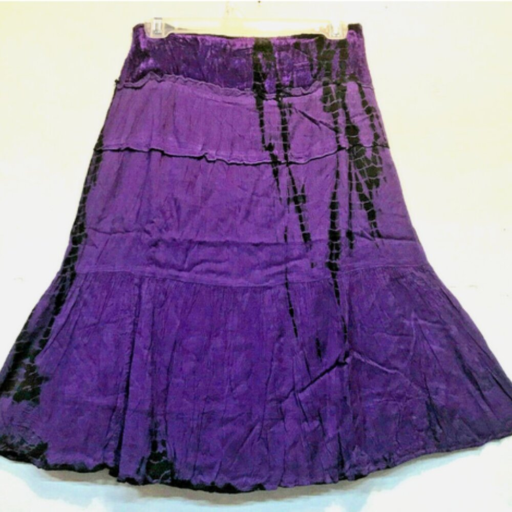 Nwt SACRED THREADS boho funky hippie tie dye tier velvet rayon SKIRT S